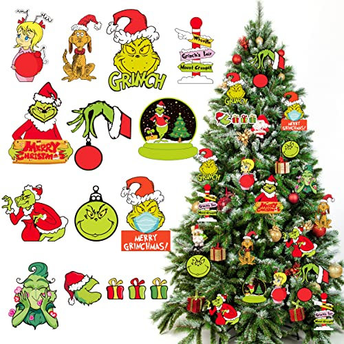 Grinch Weihnachtsbaumschmuck, 24 Stück, Filz-Grinch-Anhänger, Weihnachtsbaum-Ornament, Weihnachtsdekoration
