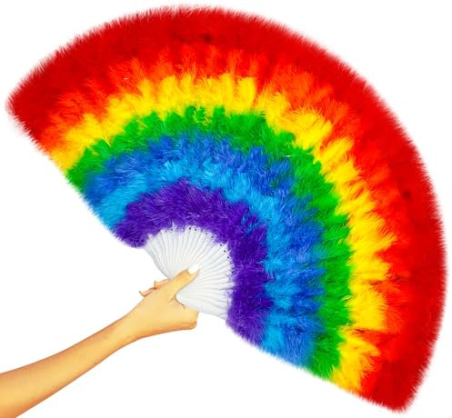 Rainbow Feather Folding Hand Rave Fan 45cm, Fancy Dress Carnival Wedding Party Gift Outdoor Dance Photoshoot Pride Parade Hand Fan