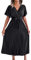 Women's Elegant Belted Pleated Flounce Sleeve Long Dress Wrap V Neck A-Line Pleated Hem Flowy Swing Midi Dresse (Black, Medium)