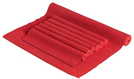 Nicola Spring Fabric Placemats & Table Runner Set - Red - 7pc Cotton Table Runner Dining Place Mat Long Dinner Decoration for Party, Wedding