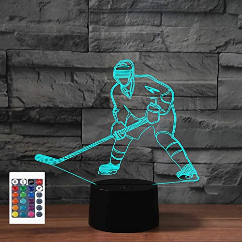 SUPERRUIDALONG 3D Spiel Eishockey Fernbedienung 16 Farben Nachtlichter Illusion Acryl LED Tisch Nachttischlampe Kinderzimmer Schreibtisch Dekoration Geburtstagsgeschenke Spielzeug für Kinder