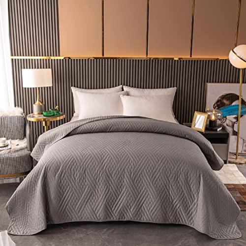 Mixibaby Bettüberwurf Tagesdecke Bettdecke Decke Steppdecke Prägemuster Überwurfdecke leicht, Größe:220 cm x 240 cm, Farbe Bettdecke:Silber D-2