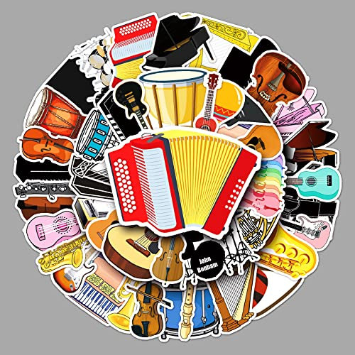 50 Stück Musikinstrumente Aufkleber Pack Musical Instrument Sticker Set Wasserdichte Vinyl Sticker für Laptop Kinder Autos Motorrad Fahrrad Skateboard Gepäck Koffer Computer Aufkleber Graffiti Decal