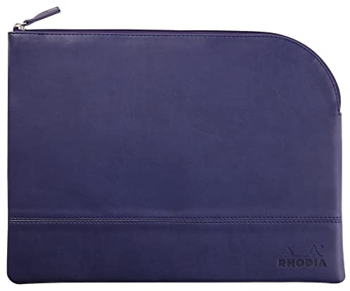 RHODIA 116737C - Leatherette Zippered Pouch - Midnight - Size L (21 x 28 cm) - Genuine Stitching - Orange Fabric Inside - Storage for Documents, Small Supplies