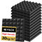 Foneso FONESO Acoustic Panels High Density Soundproof Foam Panels Walls, Sound Absorbing Panels, Acoustic Foam Noise Canceling Panels Fire Resistant Studio Recording 2''x12''x12'' (48Pack), Black