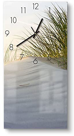 DEQORI Glasuhr | horizontal 30x60 cm | Motiv Düne mit Dünengras | große XXL Design Uhr aus Glas | leise Wanduhr für Wohnzimmer & Küche | moderne Hingucker Uhr für die Wand