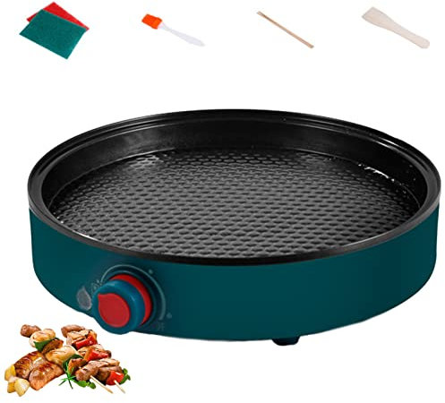 SYFUNLV Grillpfanne,Tischgrill,22×8.4cm Elektrischer Barbecue-Grill,1000 Watt 5-Gang-mit Einstellbarer Temperatur und Antihaftbeschichtung,für BBQ Grill Balkon Indoor Party (grün)