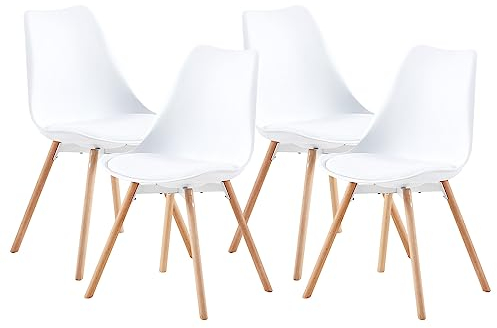 anrekl Esszimmerstühle 4er Set, Gepolsterter Küchenstuhl Essstühle mit Massivholz Buche Bein für Esszimmer Wohnzimmer Schlafzimmer Küche, Weiß