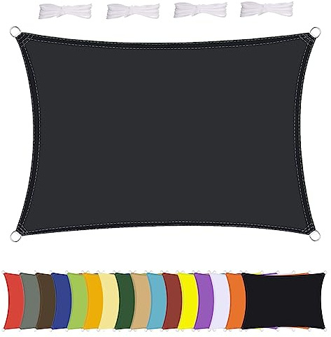 MENGH Sonnensegel Wasserdicht Rechteck, wetterbeständig, Premium Polyester, Viele Längen und Breiten Zur Auswahl inkl Befestigungsseile, Rechteckig 4x5m Anthrazit
