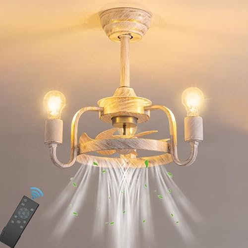 Retro Deckenventilator mit Lampe E27 Fan Deckenleuchte mit Fernbedienung Leise Ventilator Pendelleuchte Industrial Vintage Kronleuchter für Schlafzimmer Wohnzimmer Esszimmer Lüfter Licht Beleuchtung