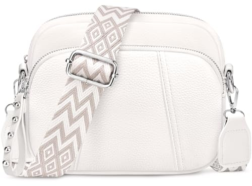 JUYANO Umhängetasche Damen Kleine, Handtasche Damen Leder mit Breitem Gurt Moderne Klein Crossbody Bag mit 3 Reißverschlussfächern und 1 Abnehmbarem Schultergurt
