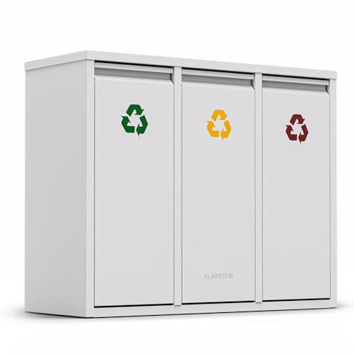 Klarstein Ordnungshüter 3-in-1 Mülleimer - 45L Küchenabfalleimer mit Farbcodierung, Edelstahlgehäuse, herausnehmbare Behälter, Mülltrennsystem