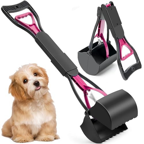 XFLYP Animale Domestico Pooper Scooper, 45cm Portatile Scoop di Poop Dog con Manico Lungo Materiale ad Alta Resistenza per Facile Erba e Ghiaia Pick up per Tutti Gli Animali Domestic(Rosa)