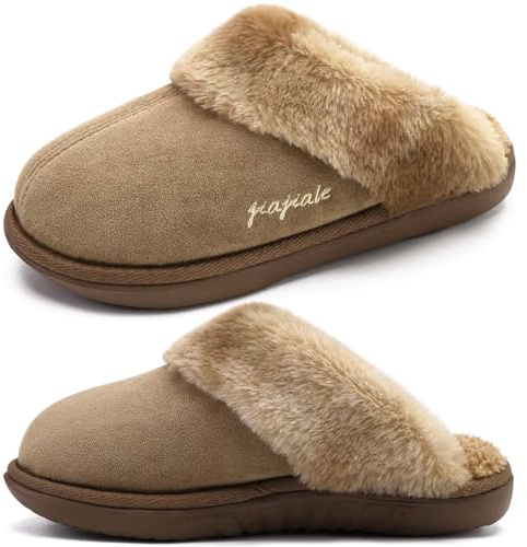 jiajiale Damen Flauschige Hausschuhe Wärme Weiche Gemütliche Winterschuhe | Gemütlich Slipper für Slip On Weiches Kissen Hausschuhe mit Harten Gummisohle Indoor Outdoor