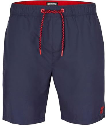 riverso Badehose Herren lang Badeshorts RIVDavid Regular Fit Schwimmhose Elastischer Bund Blau S, Größe:S, Farbe:Navy-Cherry Red