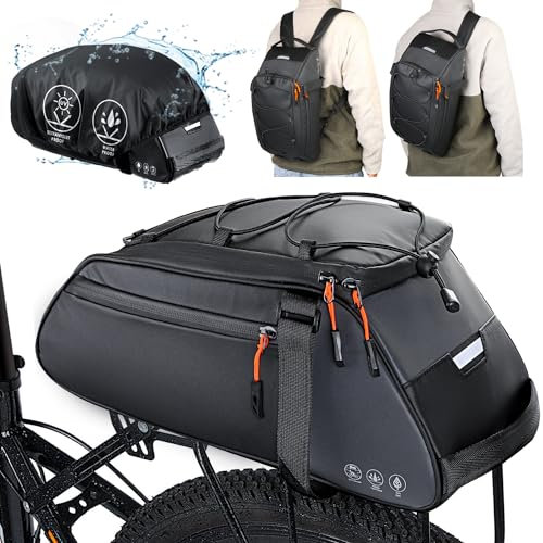 Nasjac Bike Rear Rack Bag with Rain Cover - 10L Large Full Reflective Waterproof Trunk Bag - Multifunctional Bicycle Back Seat Cargo Carrier with Shoulder Strap