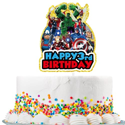 Avengers Cake Toppers for Boys 3rd Birthday, Superhero Cartoon Themed Party, Happy 3rd Birthday Toppers