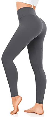 FuelMeFoot Leggings Damen High Waist Blickdicht Leggins mit Bauchkontrolle Slim Fit Angenehm Weiche Elastische Sportleggings 1 Pack-05-Dunkelgrau S/M