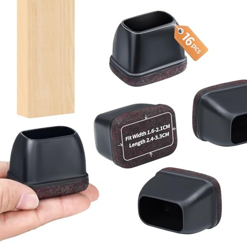 16 Pièces Protection Pied de Chaise, Protection Rectangulaires en Feutre pour Pieds de Chaise, Tampon Chaise Silicone Noir avec Marron Patins en Feutre pour Les Sols en Bois Dur