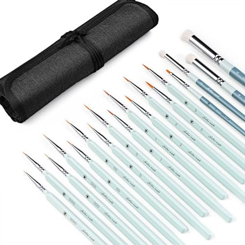 Golden Maple Miniature Paint Brushes Drybrush- Micro Detail Paint Brush Set, Small Fine Detail Model Brushes for Acrylics, Watercolors & Paint by Number, Figurine - Grayish Green