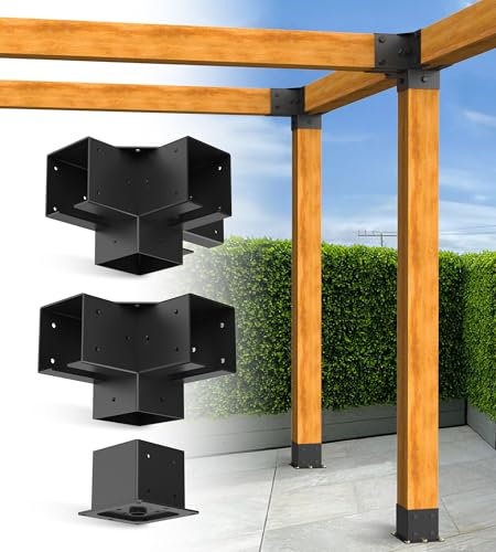 Vikofan Kit di staffe per pergola, 6 x 6 avanzate con trave, staffe a 3 e 4 vie, base per pali per esterni, giardino, patio, telaio