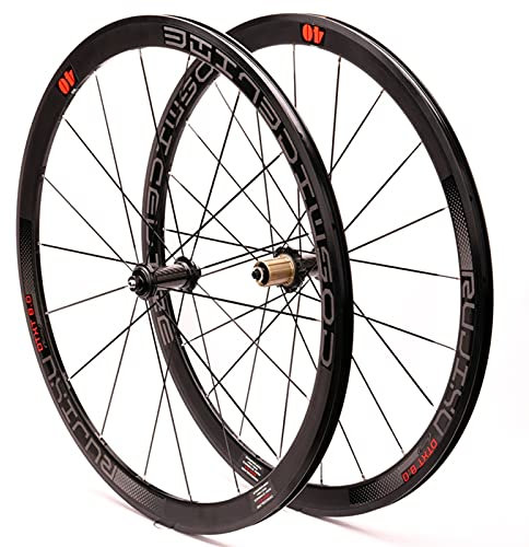 UIOPPOI Fahrrad-Radsatz, 700c, 7-, 8-, 9-, 10-, 11-Gang-Kassette, Carbon-Nabe, Fahrradfelge, 40 mm, V/C-Bremse, Schnellspanner, Rennräder, 1900 g (Farbe: Black Hud, Größe: 700C)