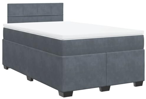 vidaXL Boxspringbett, Polsterbett Bett mit LED Matratze Kopfteil, Bettgestell mit Lattenrost, Doppelbett für Schlafzimmer, Dunkelgrau 120x200cm Samt