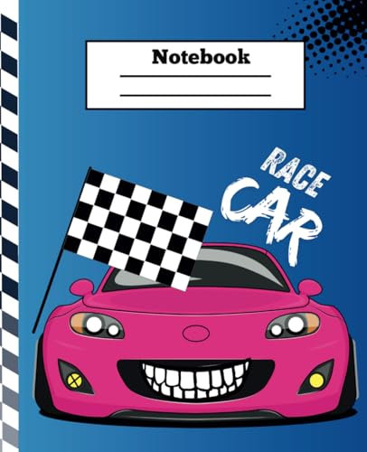 Notebook: Race Car Notebook for kids & teens | 120 wide-ruled pages | black and white | 7.5x9.25 in notebook for school and study Paperback