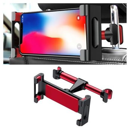 JNNJ Tablet Halterung Auto, Tablet Halter Kopfstütze - Ausziehbare Universal Kfz Tablet Halterkopfstütze, Auto Tablets Halterung Rücksitz Für Kopfstützenhalterung Für Alle 12-32cm Geräte(Rot Schwarz)