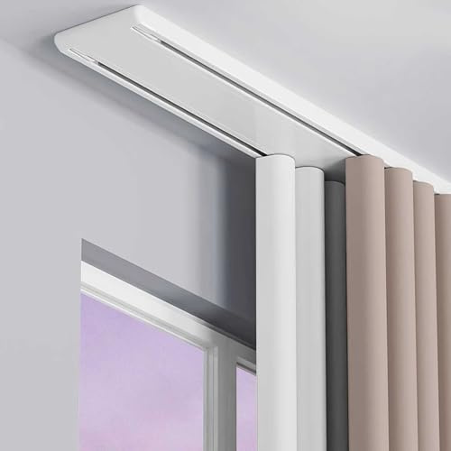 Bcofo Doppelreihige Vorhangschiene, leise, strapazierfähig, für Vorhänge, Raumteiler für Wohnzimmer, Schlafzimmer, Krankenhaus, einfache Installation, Weiß, 2 m