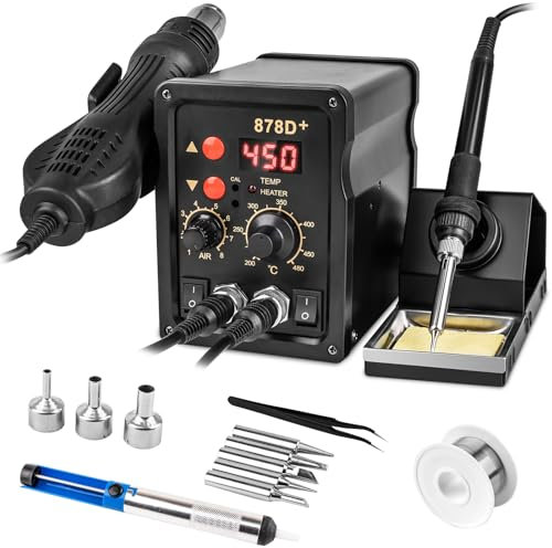 2 in 1 Hot Air Rework Soldering Iron Station Kit, Precision Circuit Board Soldering Gun Kit, Rapid Heat up Solder Station with °F /°C, Upgrade Dual System Independent Control, Auto Sleep & Calibration