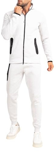 Subliminal Mode Ensemble De Survêtement Sweat Shirt à Capuche Zippé Basic + Jogging Décontracté Uni SB700 Blanc Chiné M