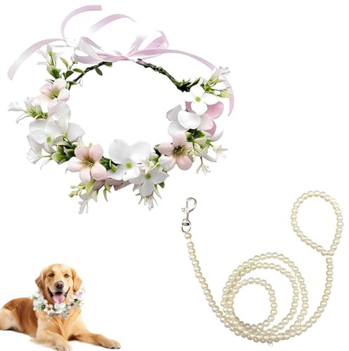 Hunde Hochzeits Blumenhalsband, Hunde Hochzeitshalsband Blumenhalsband Hund Hochzeit Weibliches Welpenhalsband mit Blumenaccessoire mit Hundeleine für Mittelgroße Hunde Haustiere Foto-Requisite