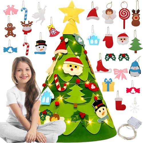Suffolly Árbol Navidad Fieltro, Arbol de Navidad Fieltro con 32pcs Ornamentos Desmontables, Decoración de Fieltro, Decoración de Navidad de Fieltro Niños para Paredes y Puertas Hogar (Estilo B)