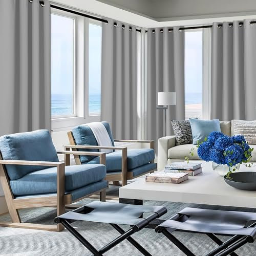 NICETOWN Terrassenvorhänge, wasserdicht, sonnenblockierend, wetterfest, Veranda-Jalousie wärmeisoliert, Außenabdeckung, Sichtschutz für Pergola/Balkon, B 132 x L 183 cm, Silbergrau, 1 Paneel