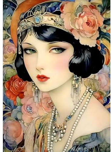 MXJSUA Diamant Painting Erwachsene, Retro-Schöne Frau Diamond Painting Set für Erwachsene, Mosaikherstellung, Wohnzimmer, Heimdekoration, Weihnachtsgeschenke 30x40cm