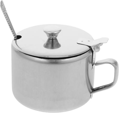 Amosfun Azucarero De Acero Inoxidable Con Mango Tapa Y Cuchara Tarro Para Condimentos Multifuncional Compacto Para Cocina Hogar Y Restaurantes