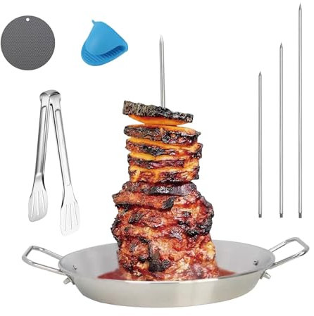 Stainless Steel Vertical Skewer Grill, Barbecue Stand Meat Rack with 3 Removable Skewer Sizes (8-inch, 10-inch, and 12-inch), Heat Resistant Gloves, Insulation Pads, Barbecue Clips