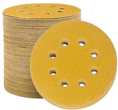 STEBRUAM 100pcs 125mm sanding discs, Sanding Discs Pads for Random Orbital Sander pads and All Oscillating Tools, yellow sanding discs 125mm Hook and Loop 40 Grit 8 Hole 5 Inch Round