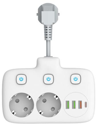KUWUNG Steckdosenleiste mit USB, 2 Fach Steckdosenadapter mit 4 USB, 6 in 1 Steckdosenadapter mit Schalter, Steckdose Doppelstecker für Büro Zuhause Reisen