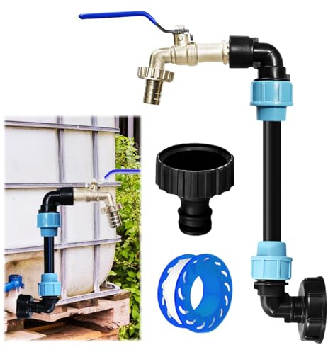 Robinet Ibc Col De Cygne De Cuve, Robinet Cuve 1000, 3/4 Pouces Adaptateur Ibc Avec Col De Cygne, Raccord Cuve Ibc Robinet Kit pour Réservoir D'eau De Pluie De 1000 L, Accessoires pour Tonneau De Plui