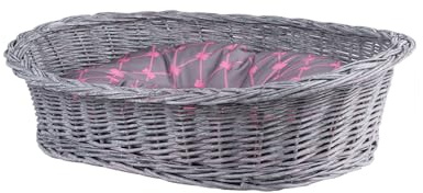 e-wicker24 Alles aus Weide Hundekorb aus Weide für Hund und Katze Hundebett Katzenbett mit Kissen Tierkorb geflochten Katzenkorb (Grau_Grau, 100x75 H27)