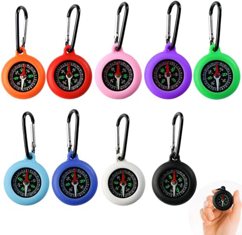 Glamifyr 9 Stück Kompass Kinder, Outdoor Kinder Kompass Schlüsselanhänger Bushcraft Compass Mit Karabinerhaken, Wandern Aktivitäten Tragbar Universal Camping im Freien Geschenke