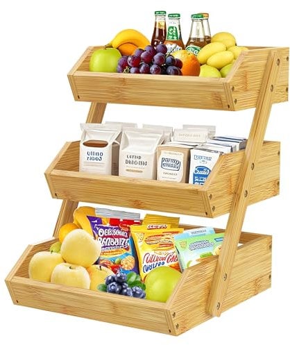 ADEL DREAM Bambus-Obstkorb 3-stöckiger Servierkorb Obstschale und Natürliches Aufbewahrungskorb-Regal Snack-Ausstellungsständer perfekt für Obst Gemüse Snacks Haushaltswaren und mehr Bambus