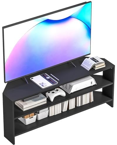 HOMCOM Corner TV Stand for 47 Inch Television, Modern TV Unit with 2 Open Shelves for Living Room, Bedroom, Black