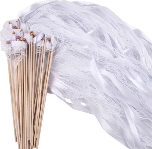 Lot de 50 baguettes de mariage avec clochettes blanches en dentelle pour invités - Décoration de fête d'anniversaire