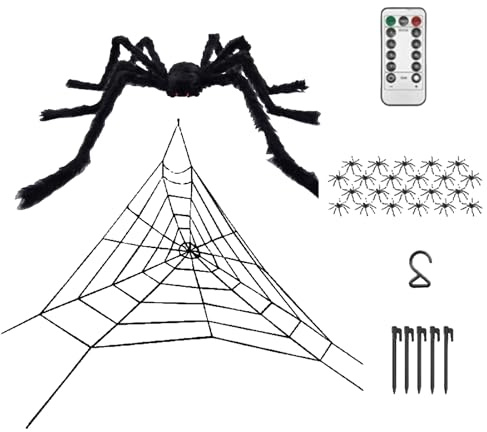 Spinnennetz | Riesiges Halloween-Spinnennetz – mit realistischen LED-Lichtern für Klassenzimmer, Balkon, , Tür, Tisch, Arbeit