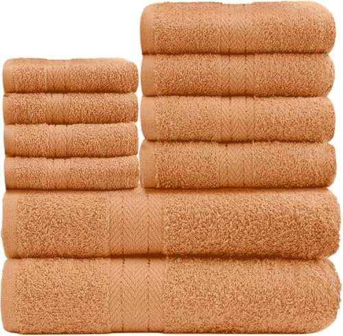 GC GAVENO CAVAILIA 10-Piece Towel Bale Set - Soft & Absorbent 450 GSM Bathroom Towels - Includes 2 Bath Towels, 4 Hand Towels, 4 Face Cloths - Premium Quality, Machine Washable - Peach