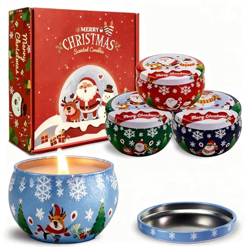 VIKY® Duftkerzen Set Weihnachten 4 Stück Geschenkbox - 4 Weihnachtsdüfte: Zimtapfel, Glühwein, Zedernholz & Lebkuchen - Duftkerzen Geschenkideen für Frauen, Männer, Kollegen in der Weihnachtszeit