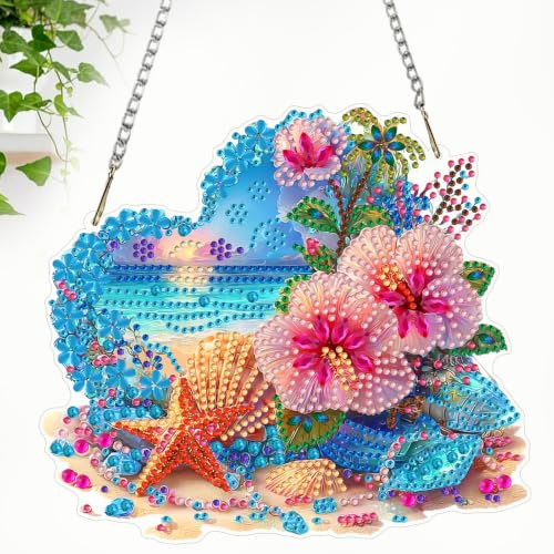 CEOVR Herz Diamant Painting Bilder Erwachsene Kits,Diamond Painting Ornament Kits Blumen und Muscheln,20x18cm,Diamant Malerei Ornament für Wand Dekoration